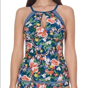 Ellen Tracy Midnight Floral High Neck Tankini Top